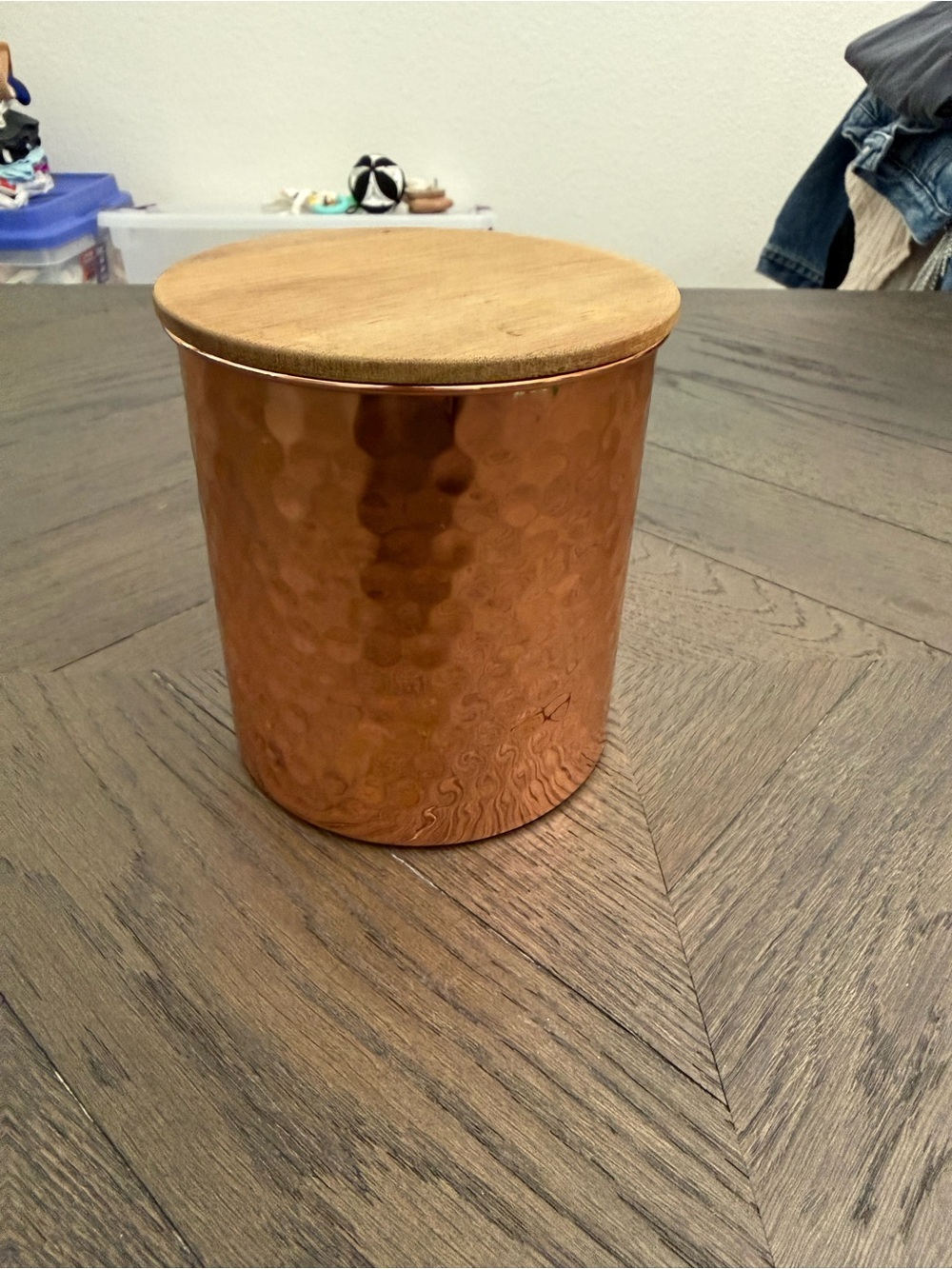 Uncommon James Copper Hammered Storage Jar with Wood Lid